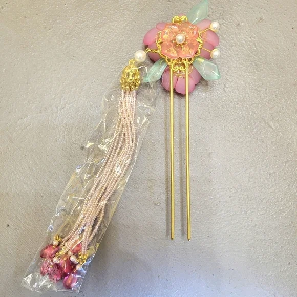HANDMADE Glass Flower Pearl Hairpin [Brand New] - Picture 6 of 8